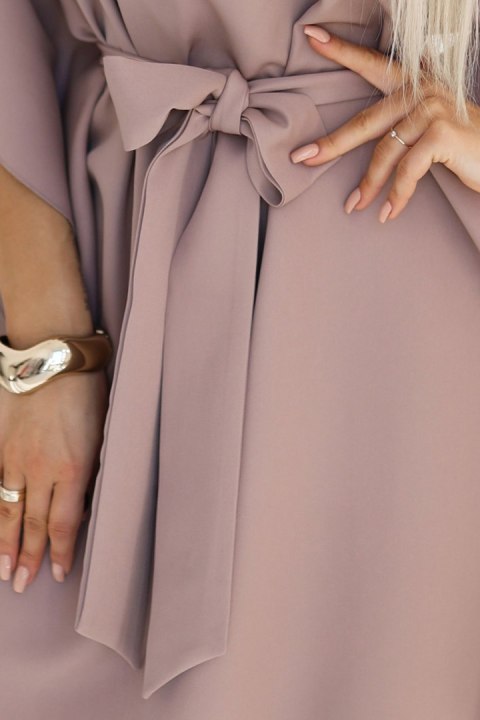 287-37 SOFIA Sukienka motyl z wiązaniem w pasie - MOCHA MOUSSE