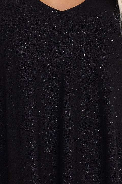 597-1 LIVIA Elegancka trapezowa sukienka z rękawami typu motyl - czarna z brokatem