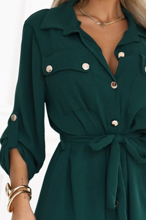 531-7 Szmizjerka midi ze złotymi guzikami i wiązaniem - zielona