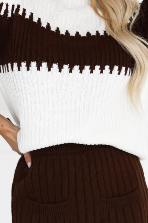 571-2 Dwuczęściowy komplet sweterkowy z dopasowaną spódnicą - czekoladowy