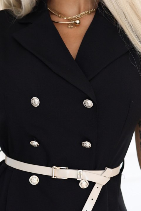 596-3 Elegancka szmizjerka midi ze złotymi guzikami i paskiem - CZARNA