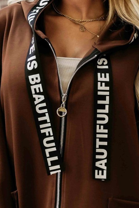 632-2 Casualowy płaszczyk z zamkiem i modnymi detalami - czekoladowy