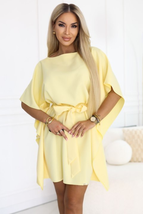 287-41 SOFIA Sukienka motyl z wiązaniem w pasie - masełkowy żółty