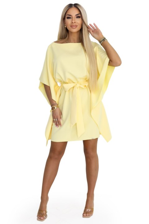 287-41 SOFIA Sukienka motyl z wiązaniem w pasie - masełkowy żółty