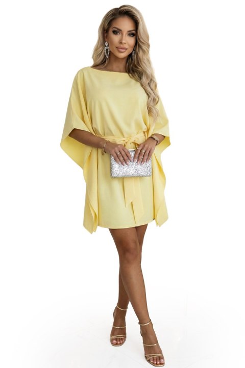 287-41 SOFIA Sukienka motyl z wiązaniem w pasie - masełkowy żółty